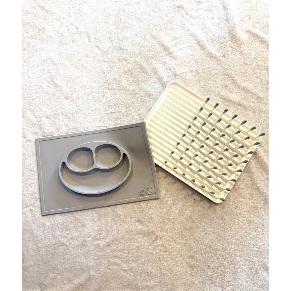Ezpz Happy Mat Silicone Suction Plate & Countertop Drying Rack Bundle